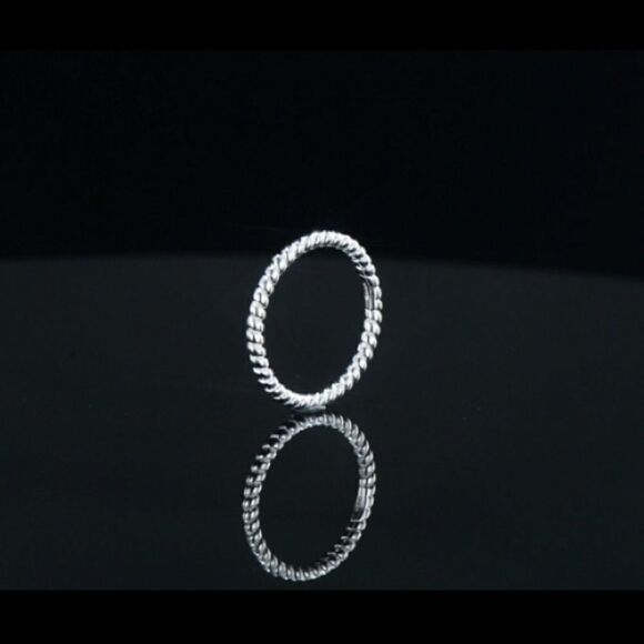 925 Sterling Silver Thin Twisted Stackable Ring Simple Silver Band Ring - Picture 2 of 10